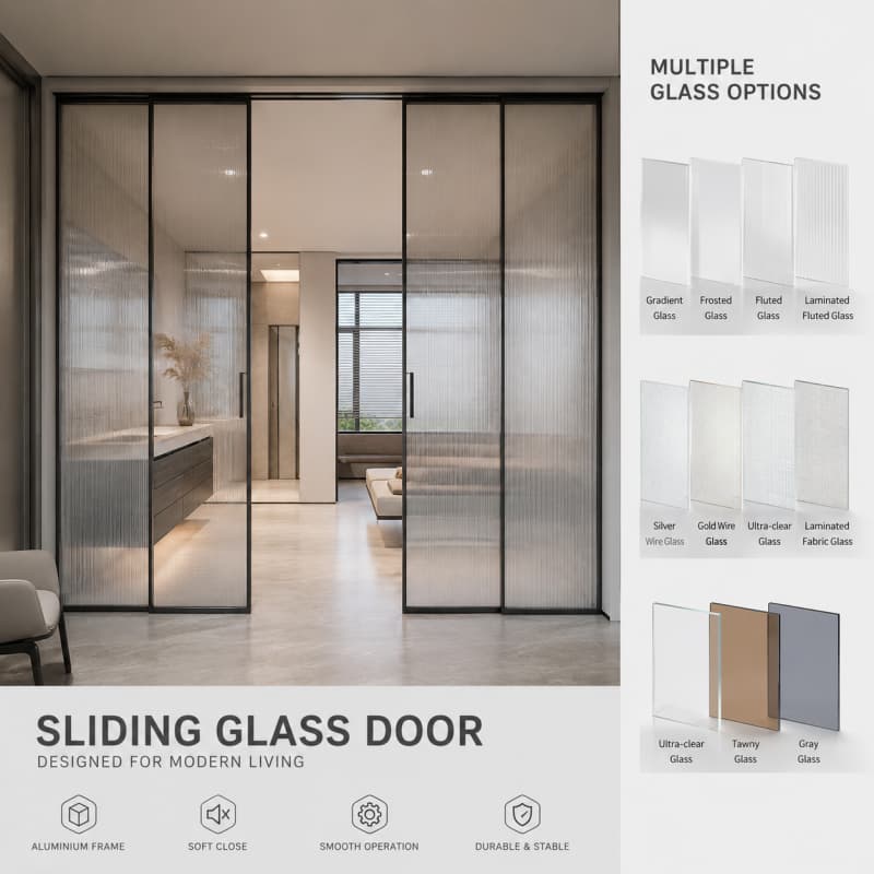 Black Frame Sliding Glass Door Minimalist Design 120KG Load Tested