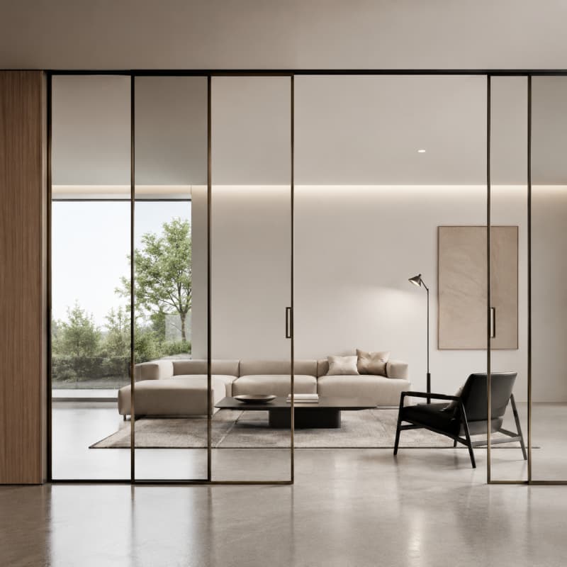 Modern Black Frame Glass Sliding Door For Luxury Interiors