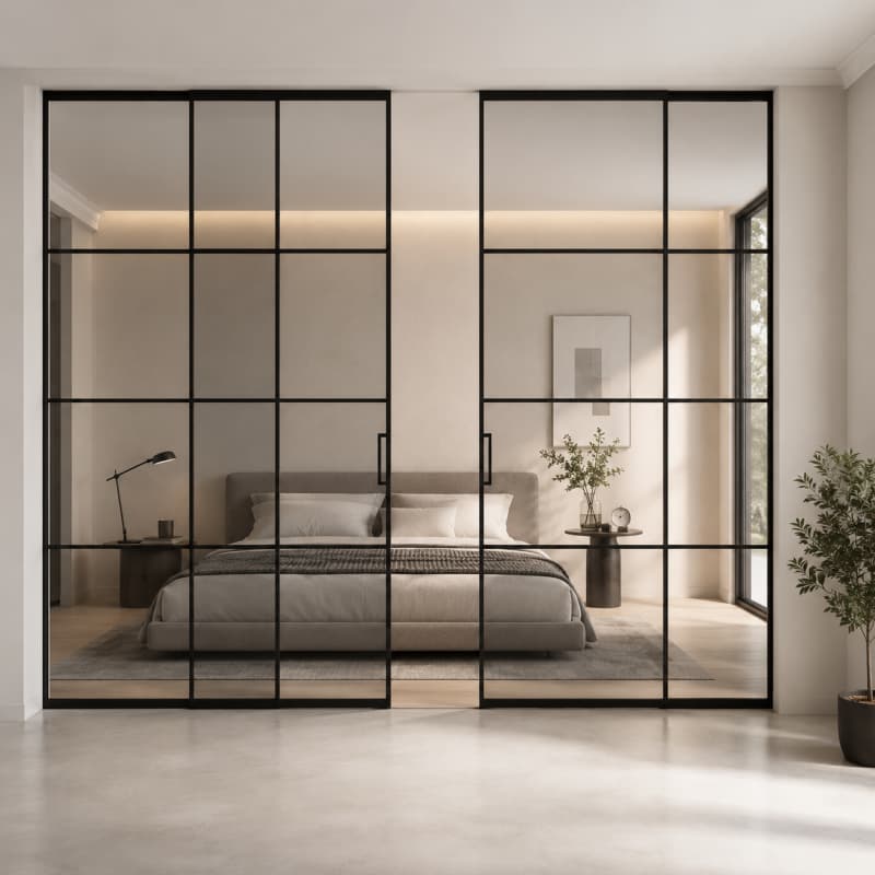 American Style Modern Glass Sliding Door Room Divider