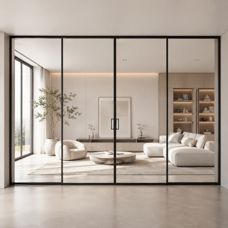 Modern Black Frame Glass Sliding Door For Luxury Interiors