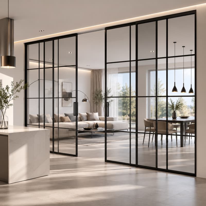 American Style Modern Glass Sliding Door Room Divider