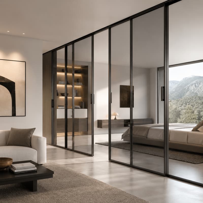 American Style Modern Glass Sliding Door Room Divider