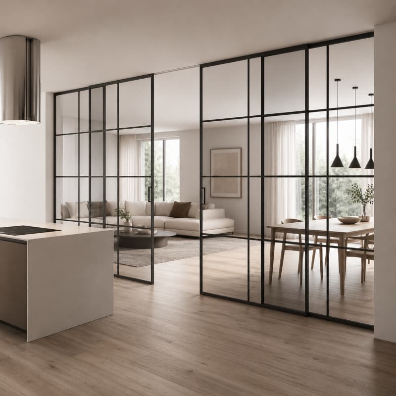 American Style Modern Glass Sliding Door Room Divider