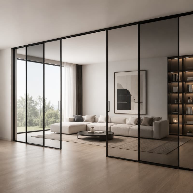 Modern Black Frame Glass Sliding Door Interior Room Divider - HDSAFE