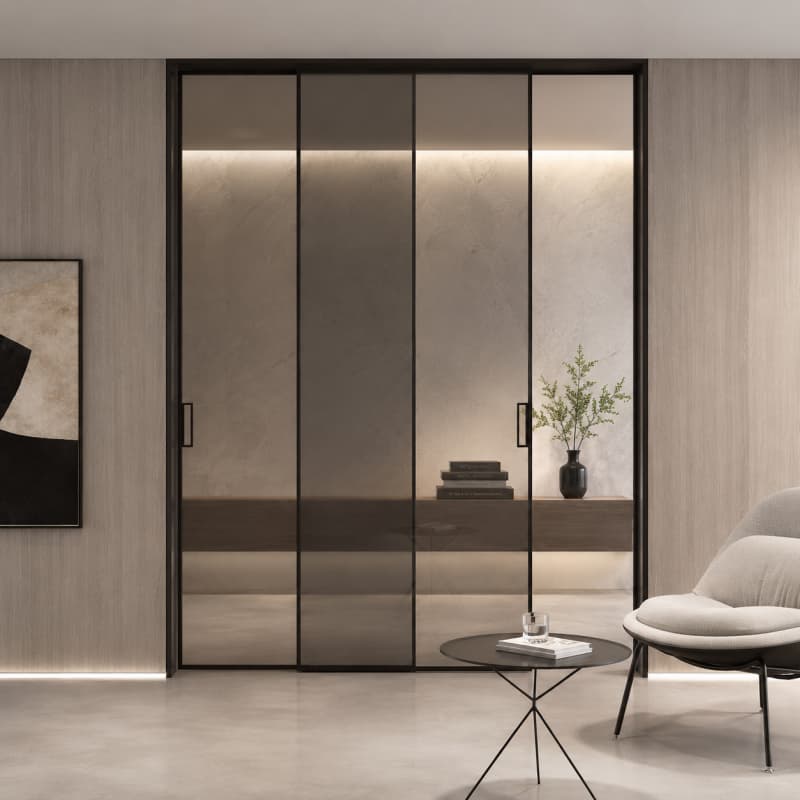 Modern Black Frame Glass Sliding Door Interior Room Divider - HDSAFE