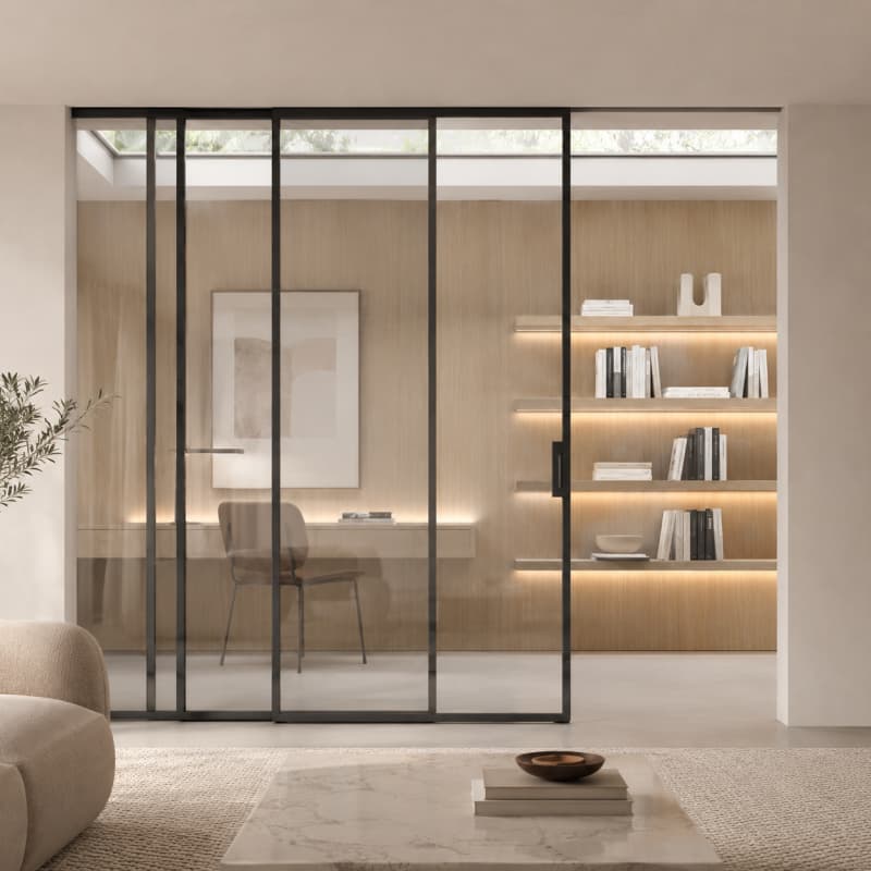 Modern Black Frame Glass Sliding Door Interior Room Divider - HDSAFE
