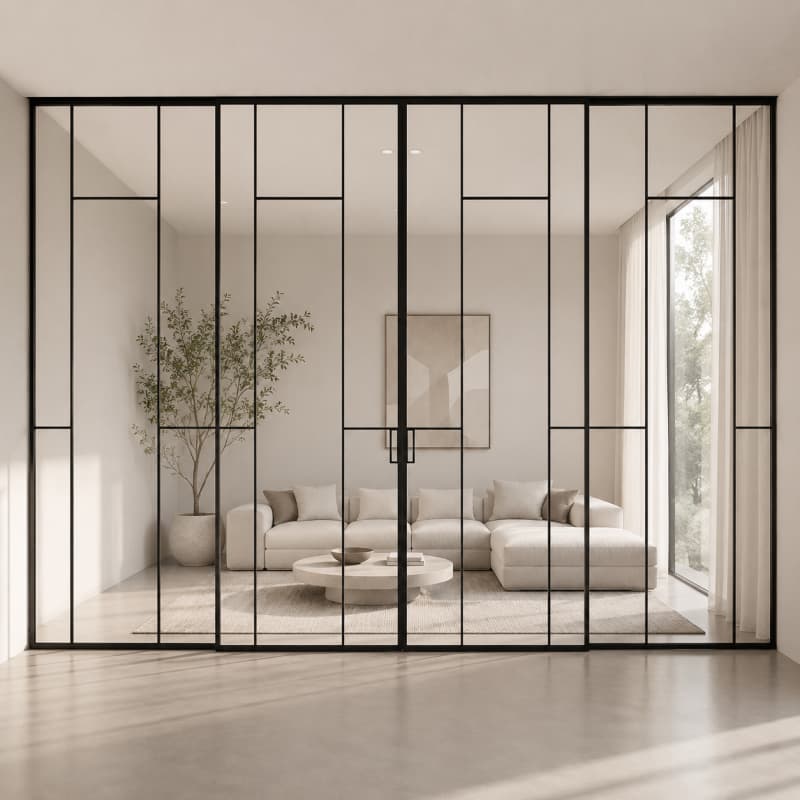Modern Black Frame Glass Sliding Door Interior Room Divider - HDSAFE