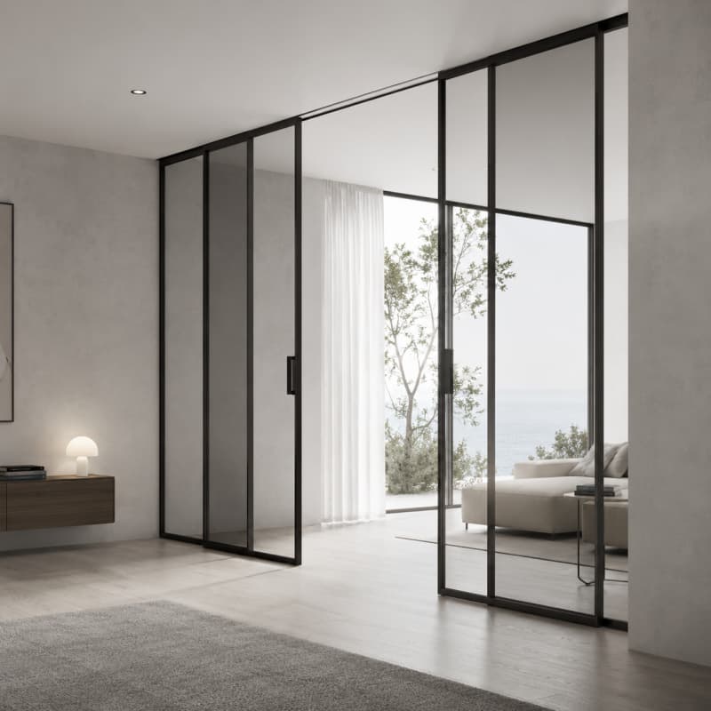Modern Black Frame Glass Sliding Door Interior Room Divider - HDSAFE