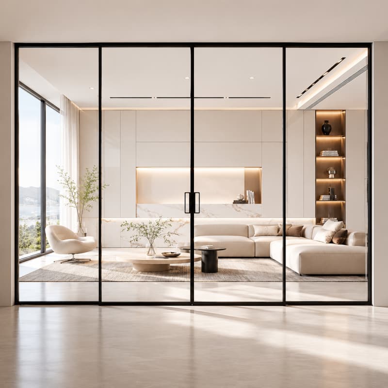 Modern Black Frame Glass Sliding Door Interior Room Divider - HDSAFE
