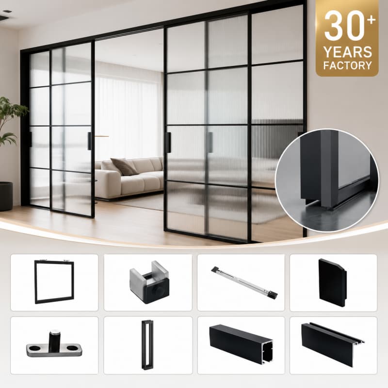 Premium Matte Black Aluminum Sliding Glass Doors OEM Custom Grid Layouts for US/EU Projects