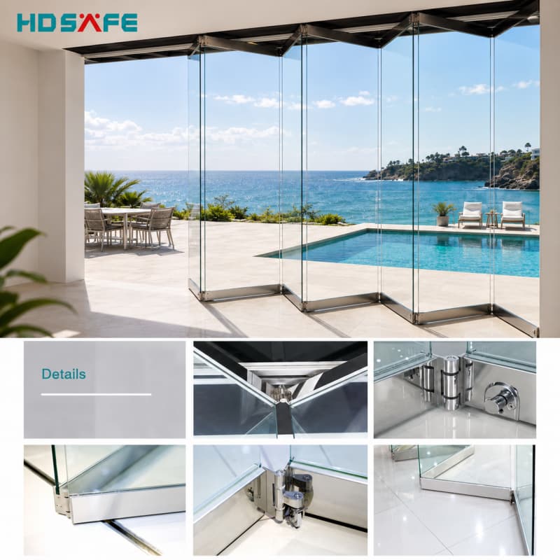 Residential Project Balcony Folding Door Terrace Frameless Glass Patio Door
