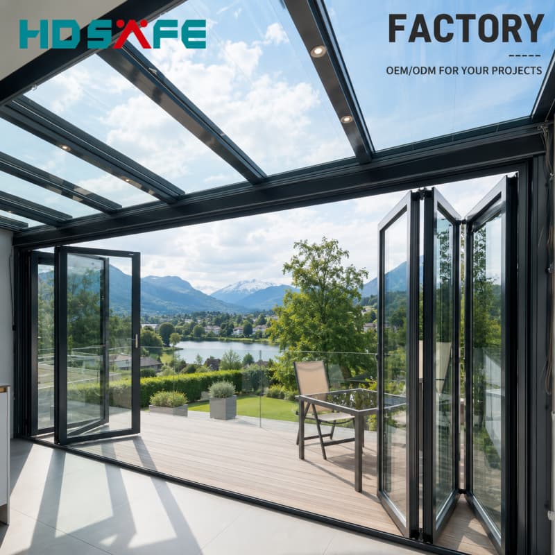 Commercial Aluminum Glass Exterior Bifold Doors Double Glazing Accordion Door