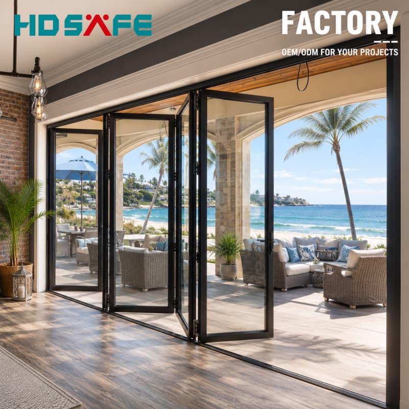 Commercial Aluminum Glass Exterior Bifold Doors Double Glazing Accordion Door