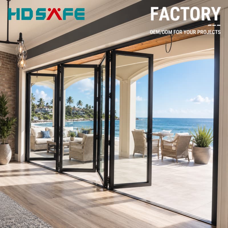 Commercial Aluminum Glass Exterior Bifold Doors Double Glazing Accordion Door