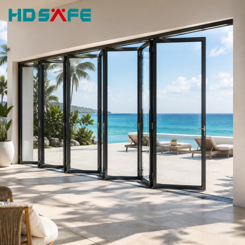 Commercial Aluminum Glass Exterior Bifold Doors Double Glazing Accordion Door